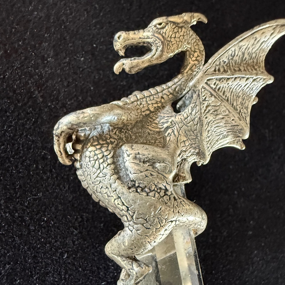 Vintage Sterling Silver and Quartz Crystal Dragon Pendant